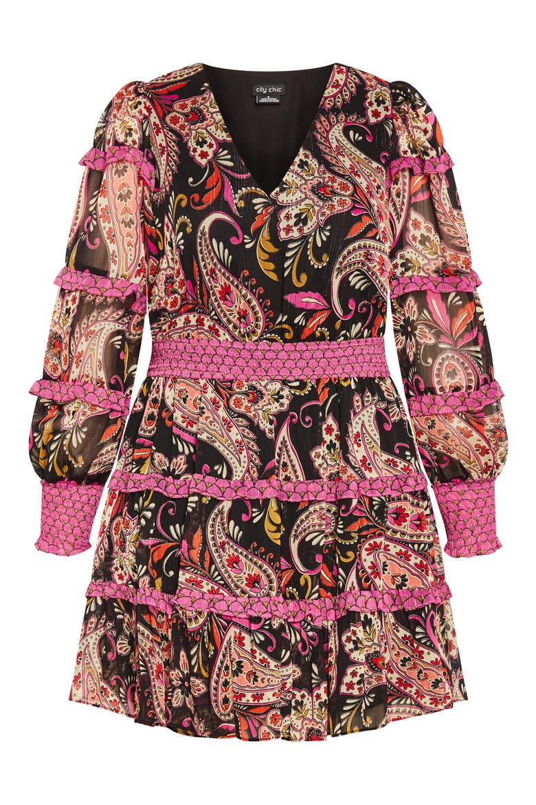 Iris Metallic Stripe Print Long Sleeve Tiered Dress, Alternate, color, PAISLEY