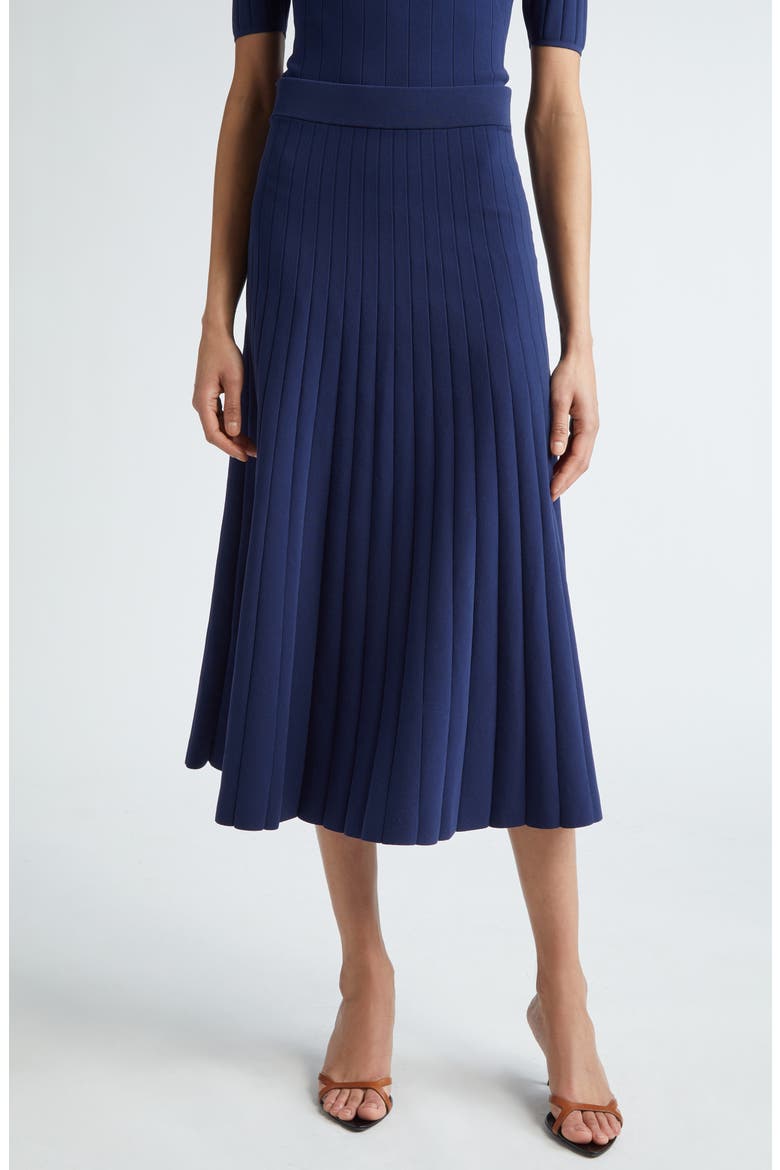 Delphi Pleated Knit Midi Skirt, Main, color, NAVY