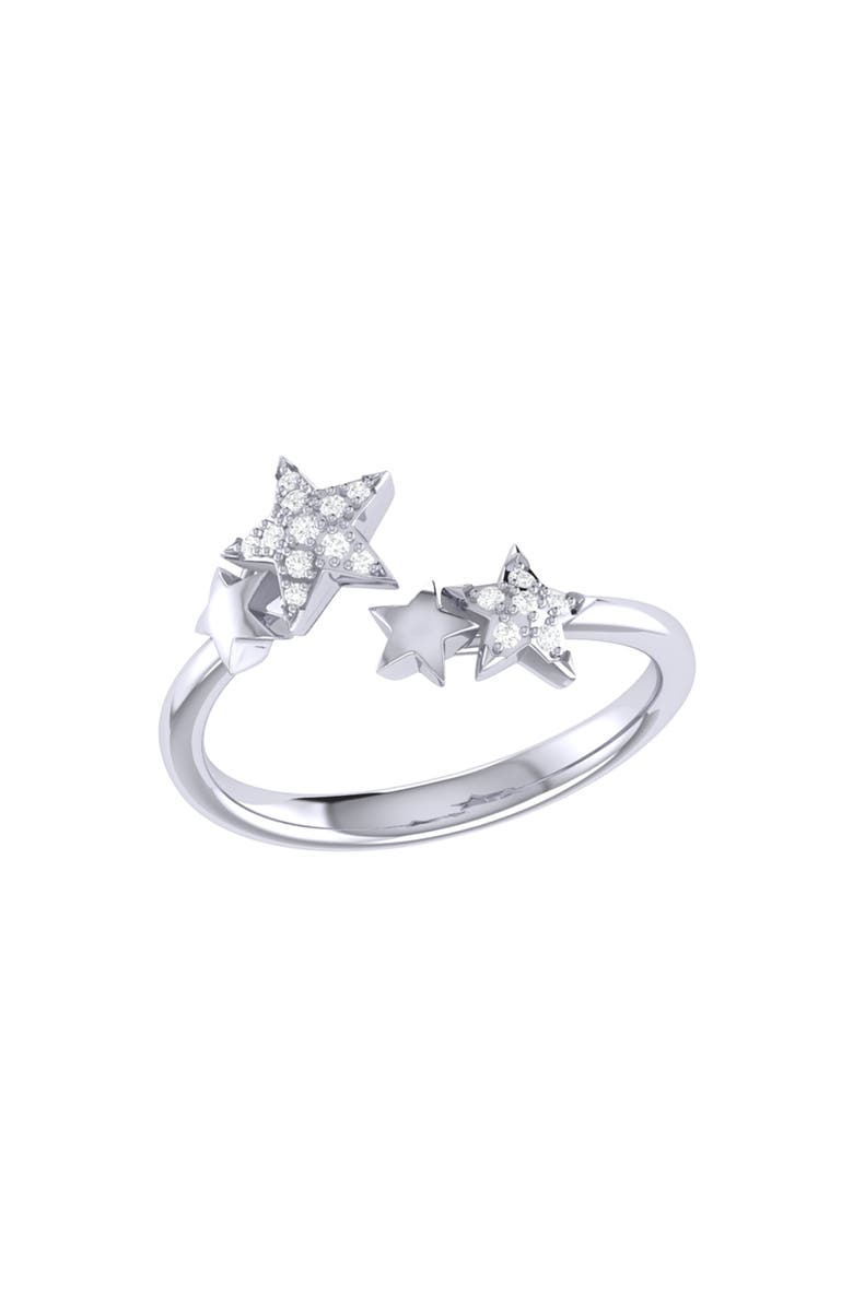 LuvMyJewelry Dazzling Star Couples Sterling Silver Diamond Open Ring, Main, color, 