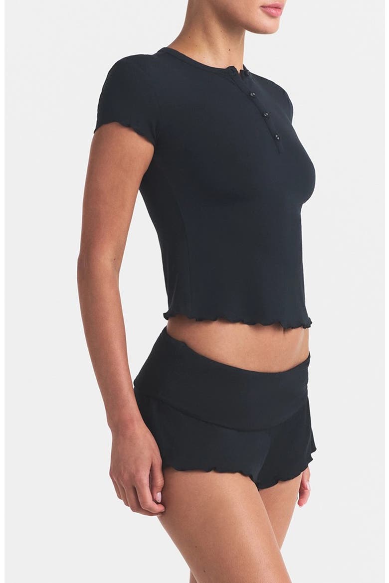 Sleep Henley & Foldover Shorts Set, Alternate, color, ONYX