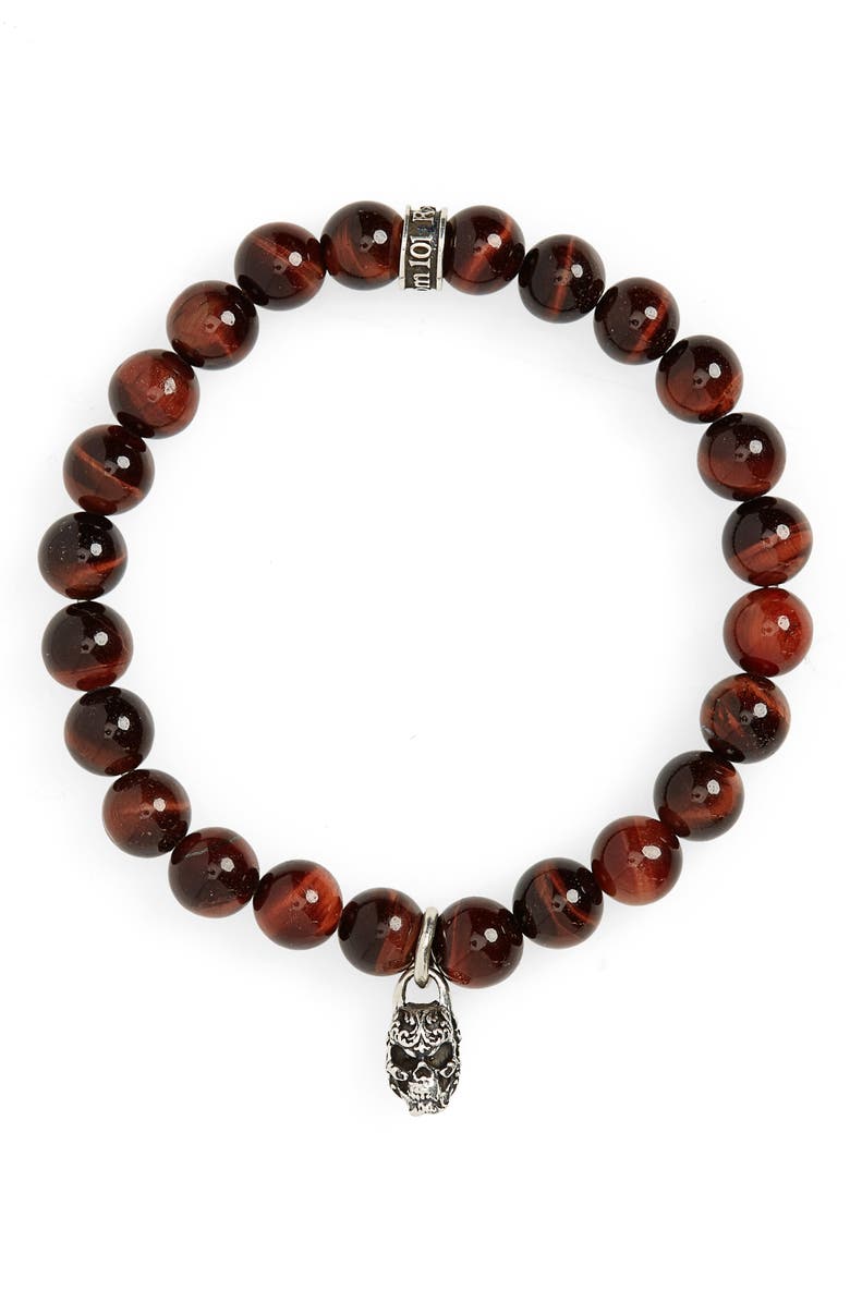 Room101 Tiger's Eye Skull Charm Bracelet, Main, color,