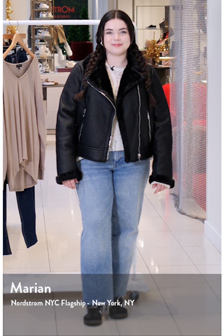 Nappa Faux Leather Moto Jacket with Faux Shearling Lining video