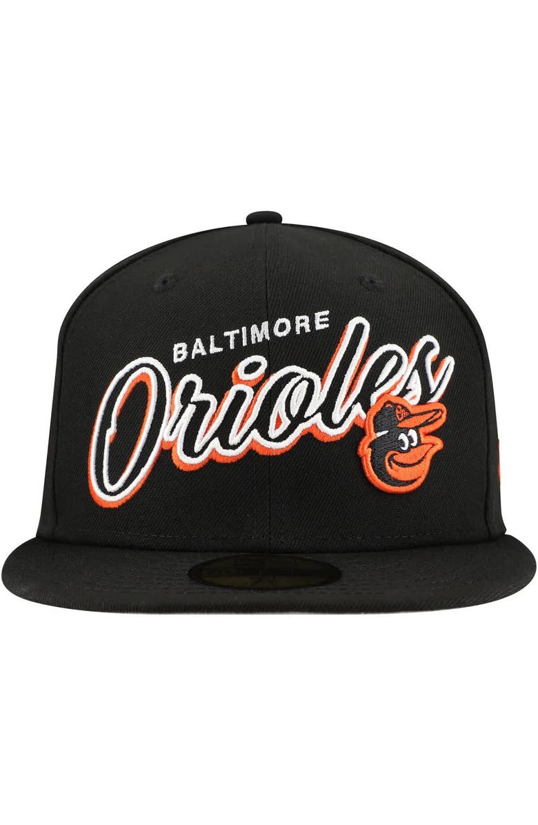 New Era Men's New Era Black Baltimore Orioles Script Sided 59FIFTY Fitted Hat, Alternate, color, 