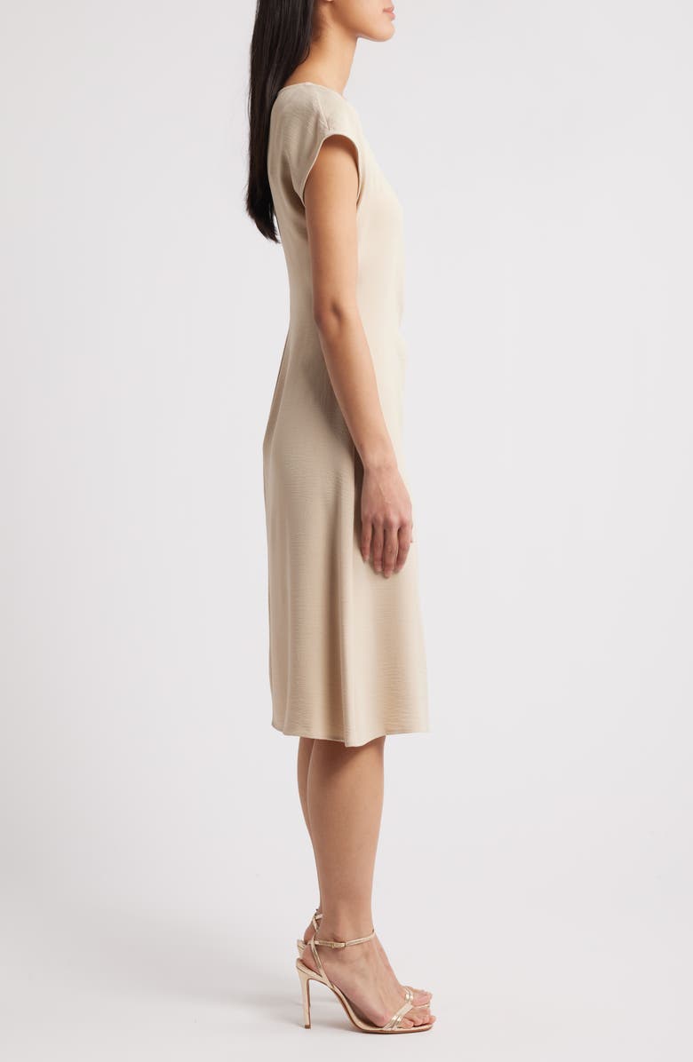 Connected Apparel Twist Wrap Waist Shift Dress, Alternate, color, Sand
