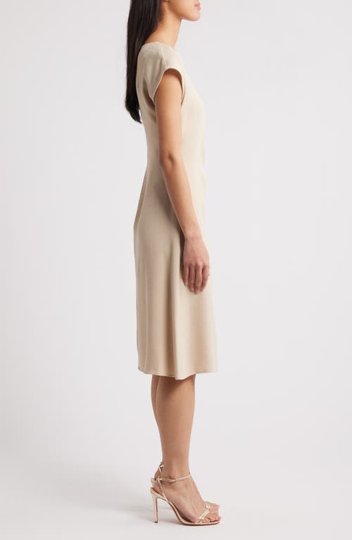 Connected Apparel Twist Wrap Waist Shift Dress In Sand
