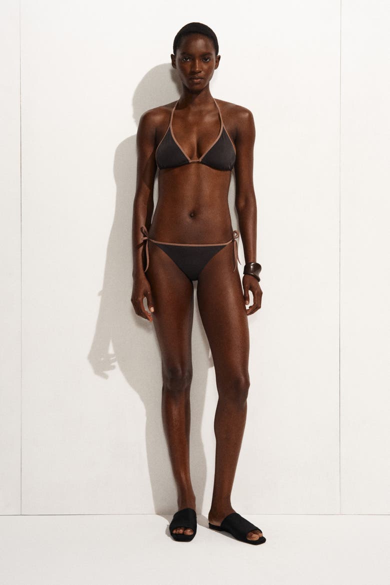Contrast-trimmed Tie-side Bikini Briefs, Alternate, color, BROWN / TERRACOTTA
