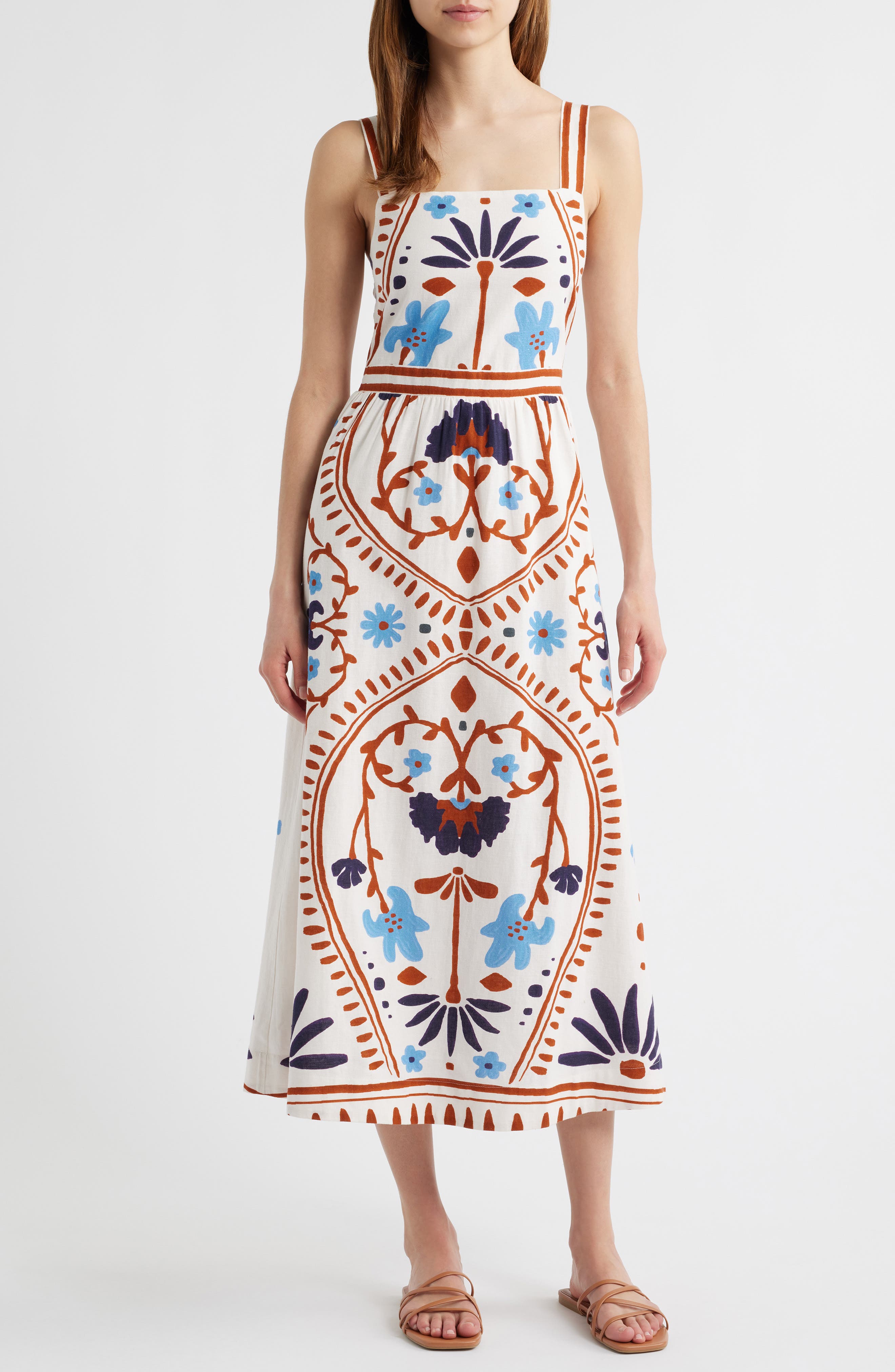 Cleobella Carmen Mixed Print Cotton & Linen Midi Dress