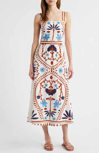 Cleobella Carmen Mixed Print Cotton & Linen Midi Dress