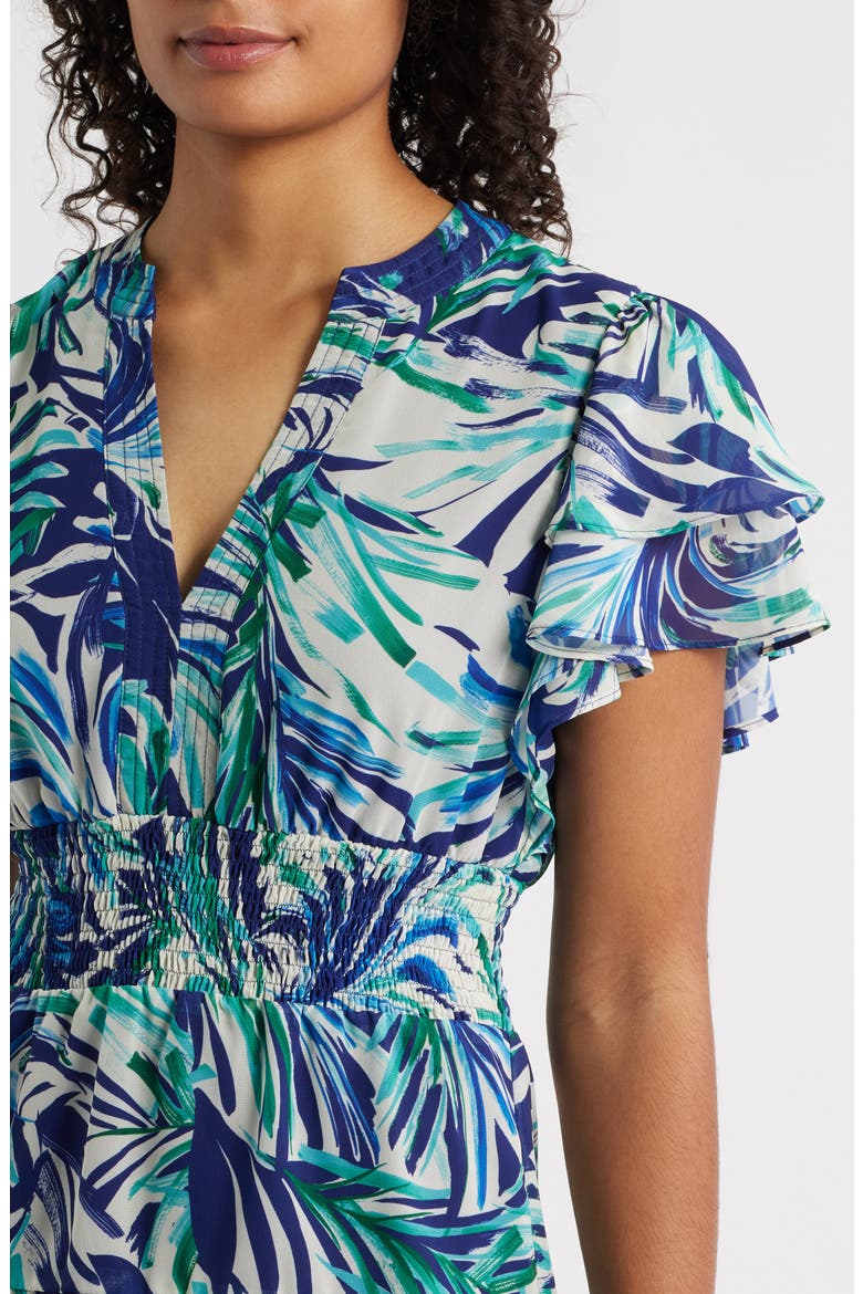 Tropical Print Tiered Dress, Alternate, color, BLUE MULTI