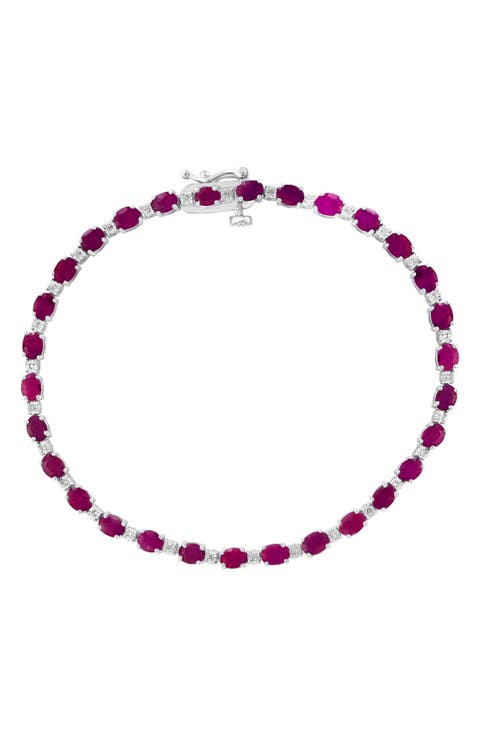 Sterling Silver Ruby Diamond Bracelet - 0.06 ctw.