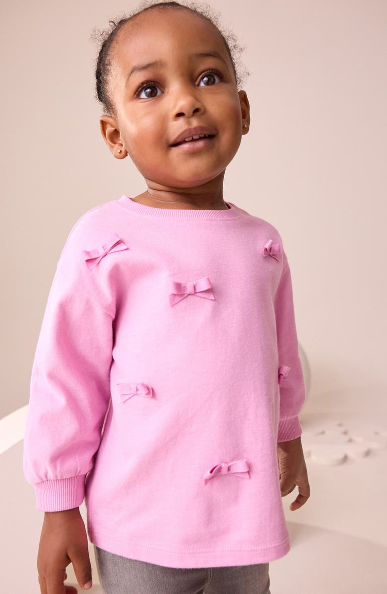 NEXT Kids' Bow Appliqué Cotton Sweatshirt, Alternate, color, Pink