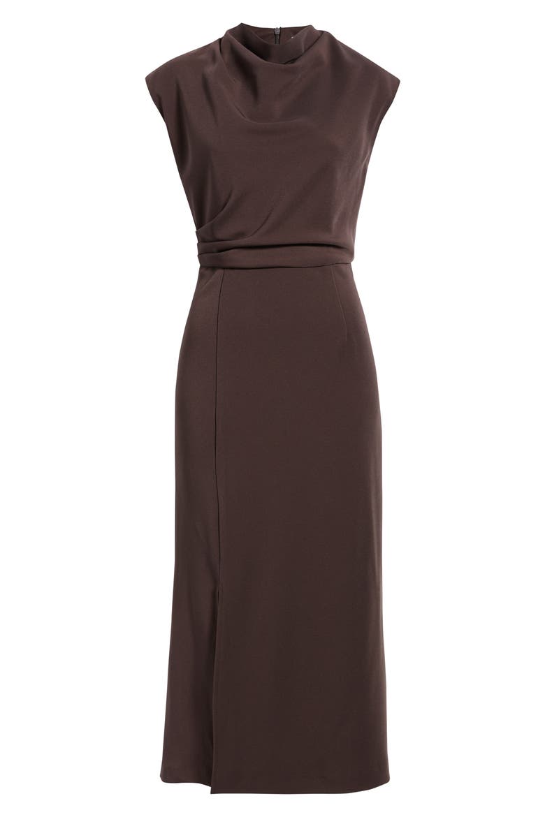 Cowl Neck Midi Dress, Alternate, color, DARK BROWN