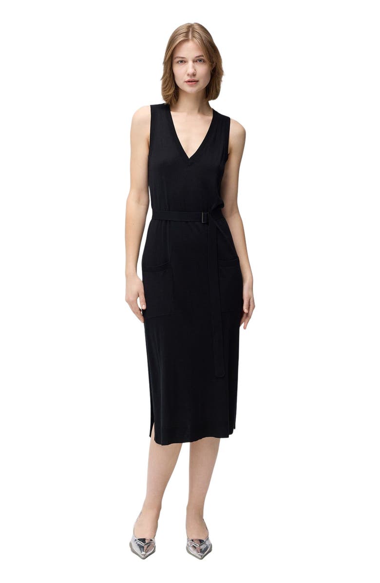 GOBI Mongolian Cashmere V-neck Silk Cashmere  Dress, Alternate, color, Black