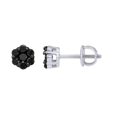 Obsidian 0.35 Cts Black Diamond Cluster Studs 10K Gold Earrings