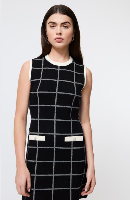 French Connection Check Sleeveless Sweater Minidress In Black