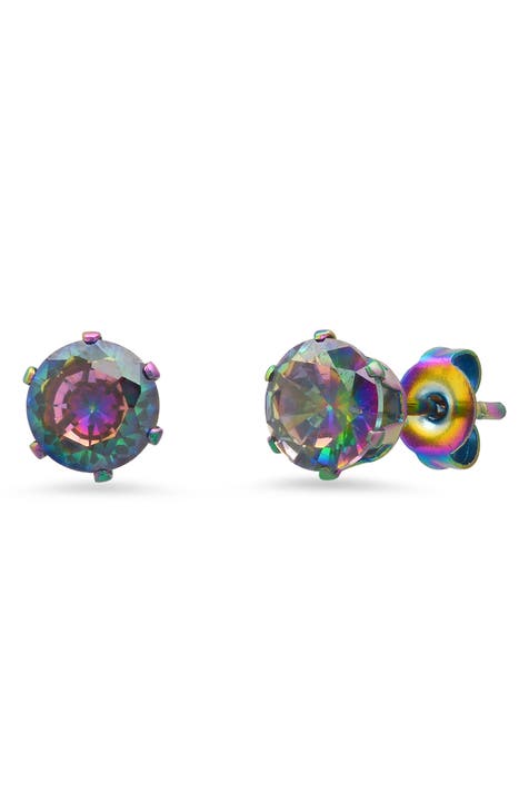 Unisex Multicolor IP Stainless Steel Simulated Diamond Stud Earrings