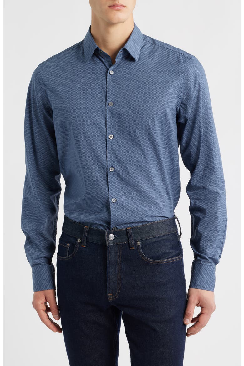 Regular Fit Geometric Print Cotton Blend Button-Up Shirt, Main, color, BLUE