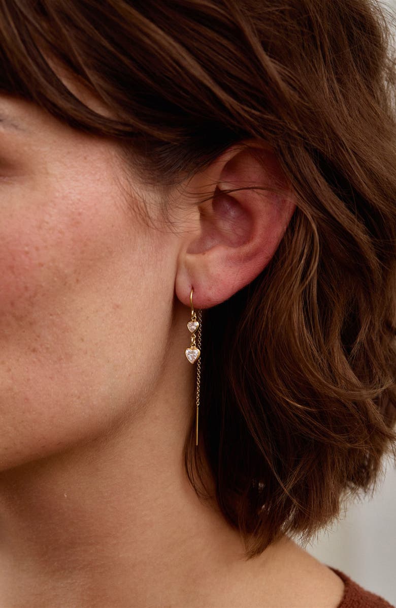 Set & Stones Amy Cubic Zirconia Heart Threader Earrings, Alternate, color, Gold