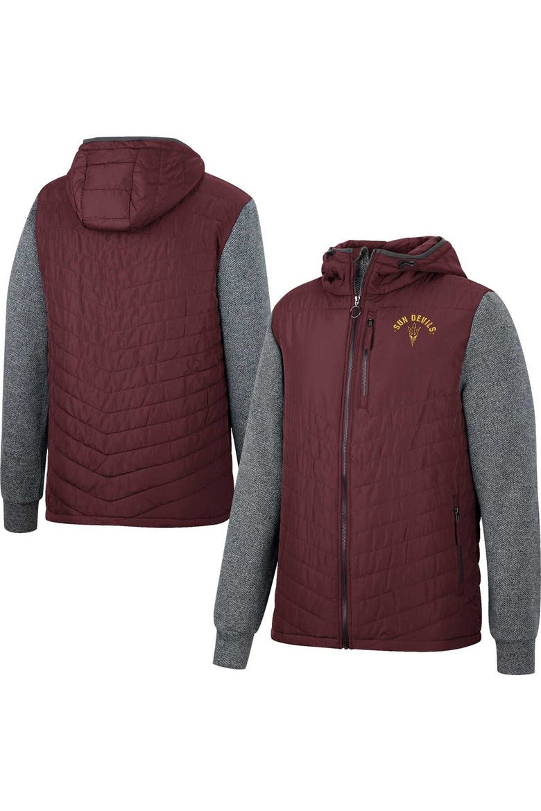 Men's Colosseum Maroon/Charcoal Arizona State Sun Devils Course Herringbone Full-Zip Hoodie, Main, color, Maroon