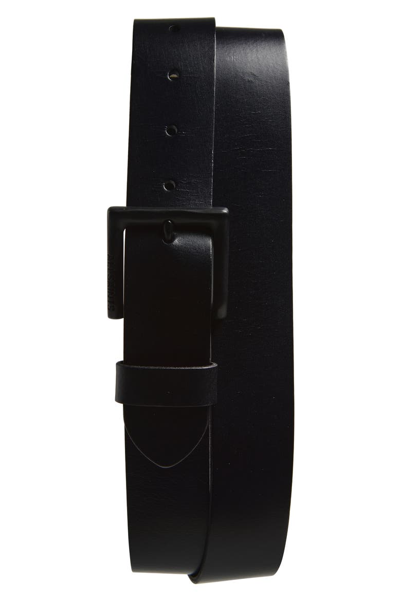 Logo Buckle Leather Belt, Main, color, BLACK