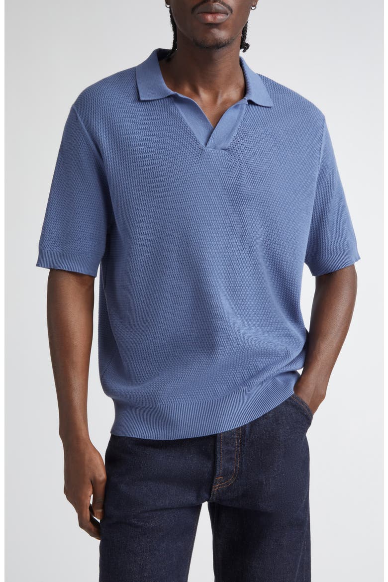 Compact Mesh Polo Sweater, Main, color, SOFT DENIM
