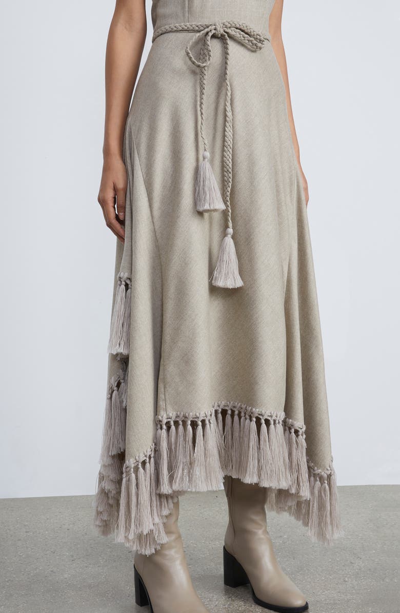 Lafayette 148 New York Tassel Hem Belted Wool Blend Midi Dress, Alternate, color, 