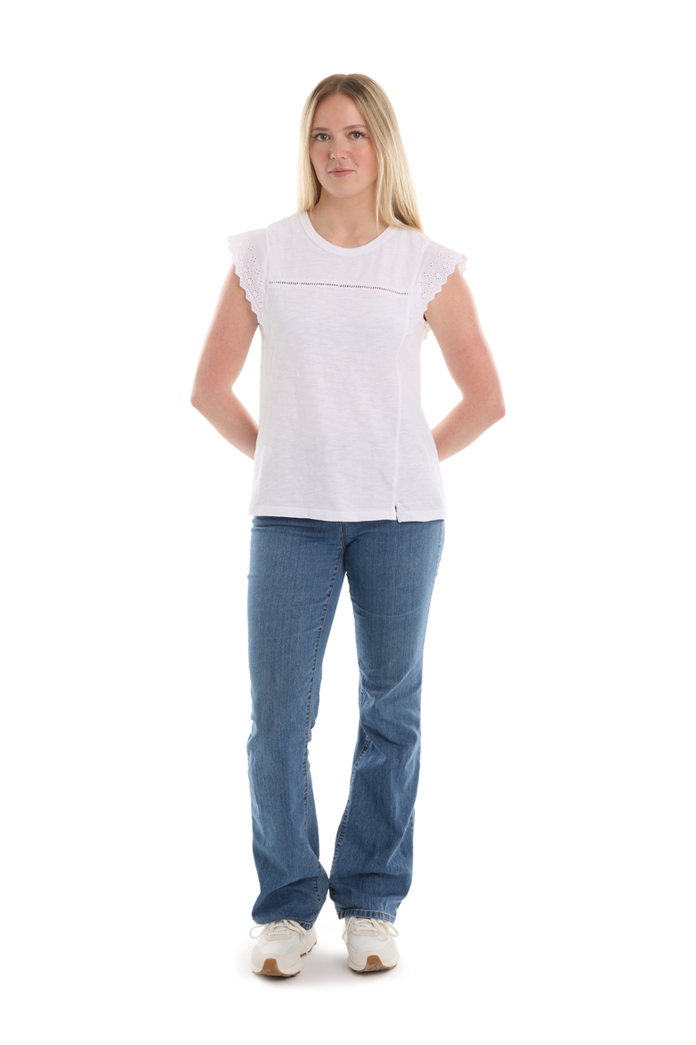 Eyelet Cap Sleeve Tee, Alternate, color, White