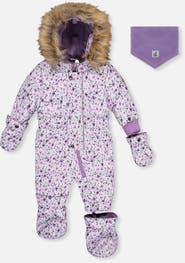 Deux par Deux Mini Flowers Original One Piece Puffy Snowsuit with Removable Mittens and Boots