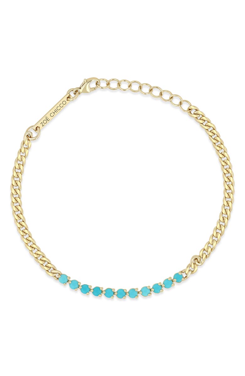 Zoë Chicco 14K Gold Turquoise Curb Chain Bracelet, Alternate, color, 14K Yellow Gold / Turquoise