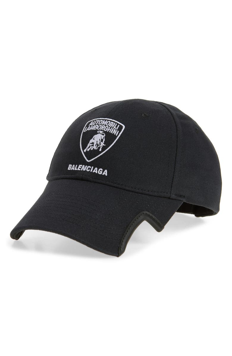 Balenciaga x Automobili Lamborghini Logo Embroidered Adjustable Baseball Cap, Main, color, 1000 Black
