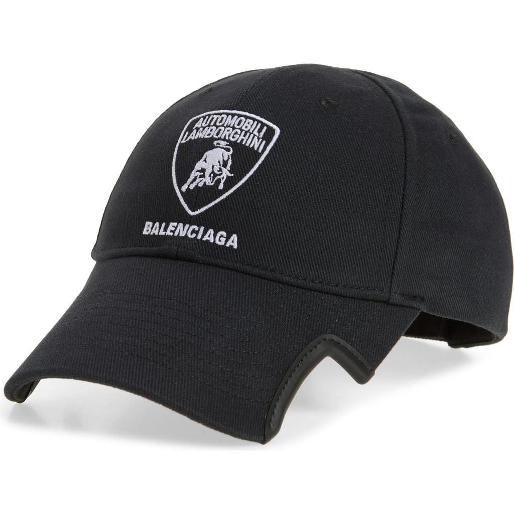 Balenciaga X Automobili Lamborghini Logo Embroidered Adjustable Baseball Cap In Black