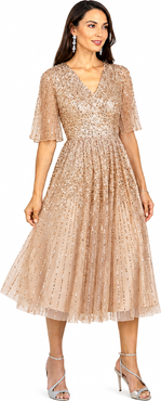 LARA New York Flowing, Sequin Midi Dress with Short Sleeves
