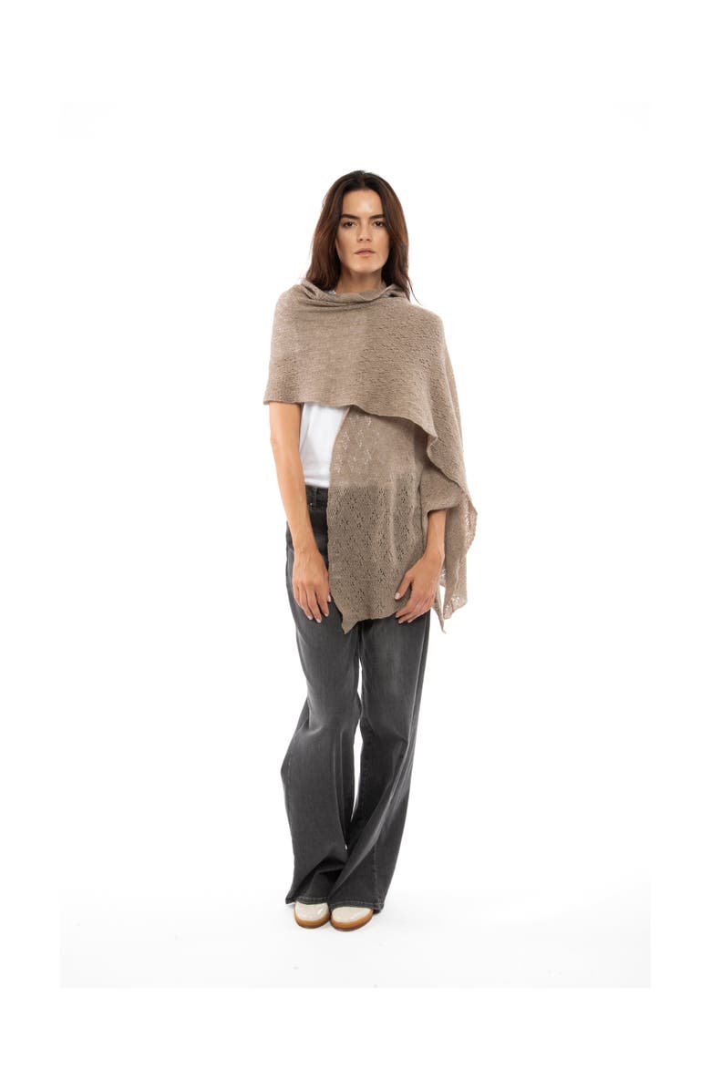 Monticelli Cashmere Pure Cashmere Pointelle Wrap Scarf, Alternate, color, Taupe