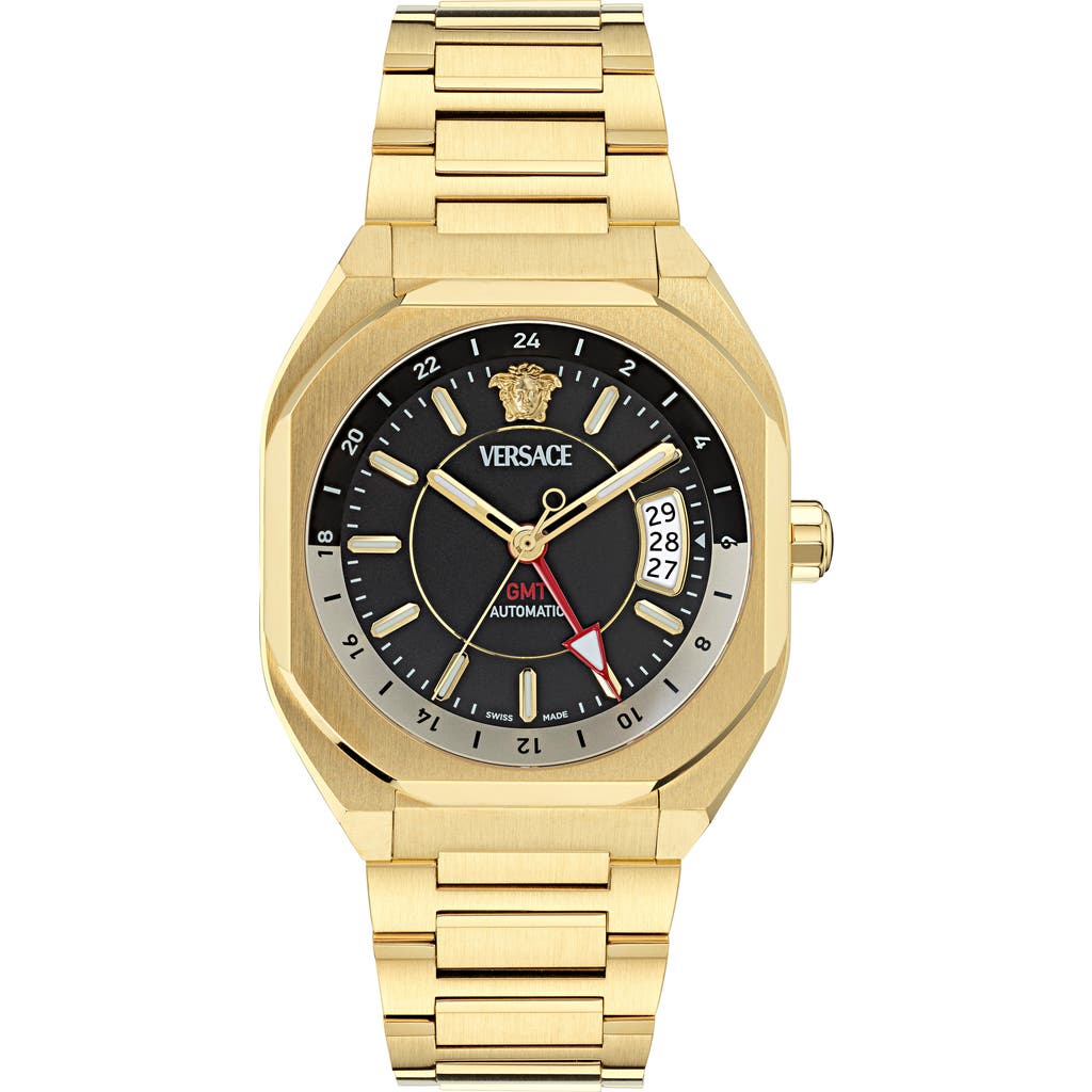 Versace Men's Swiss Automatic V-contempo Gmt Gold Ion Plated Bracelet Watch 40x48mm In Ip Yellow Gold