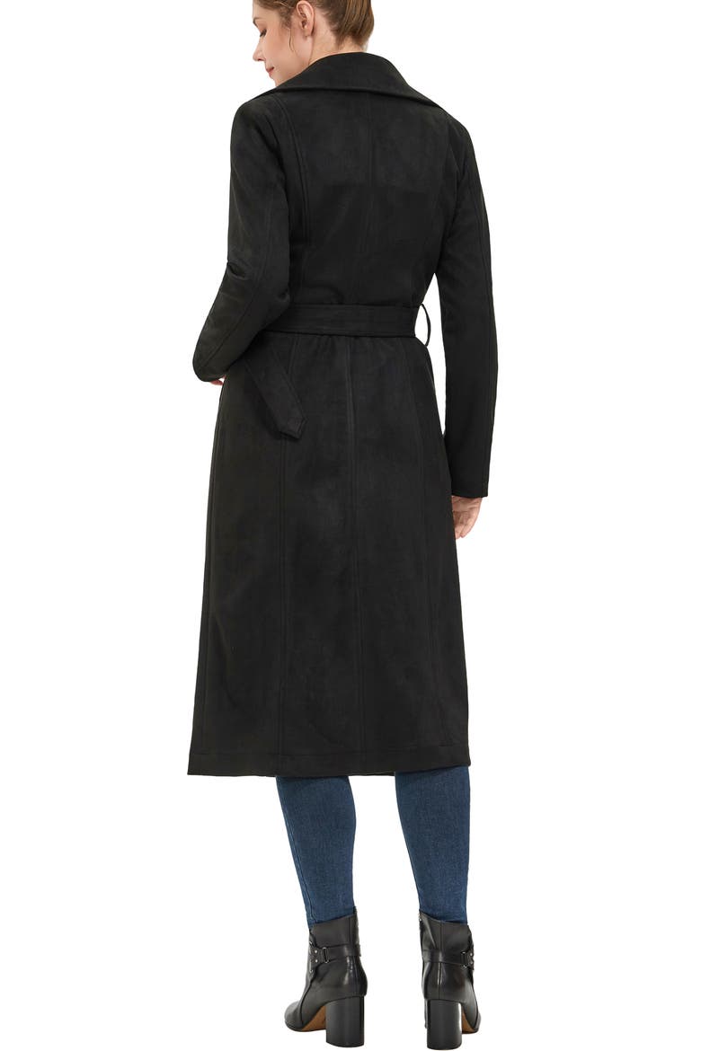 Women's Natalia Faux Suede Trench Coat, Alternate, color, Black