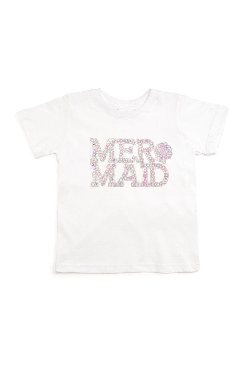 Mermaid Pearl Patch Short Sleeve T-Shirt, Main, color, White