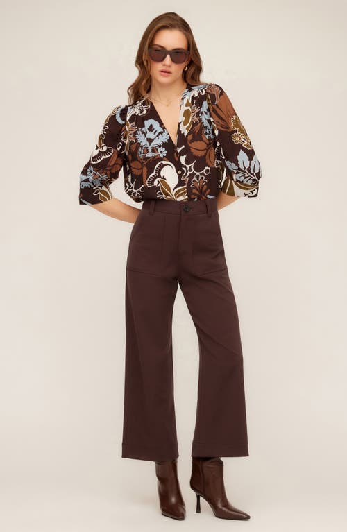Fifteen Twenty Norah Shirred Sleeve Button-up Top In Brown