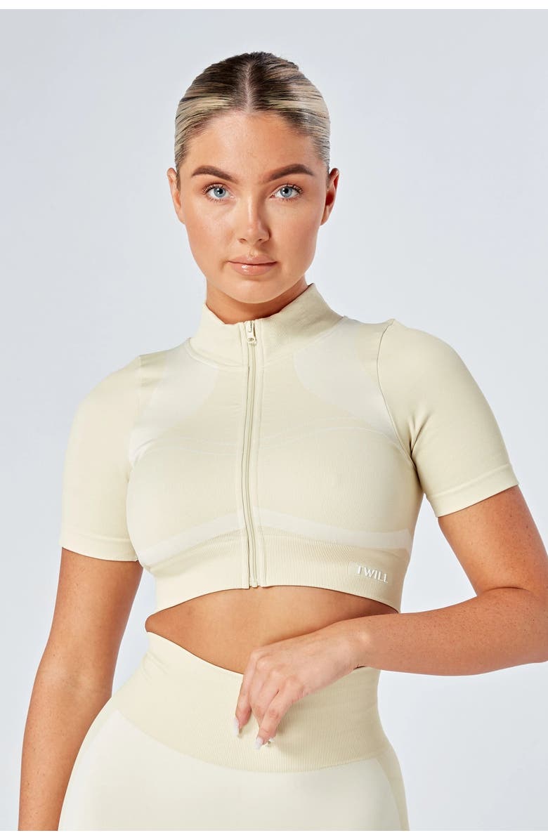 Twill Active Recycled Color Block Zip-Up Crop Top, Main, color, 