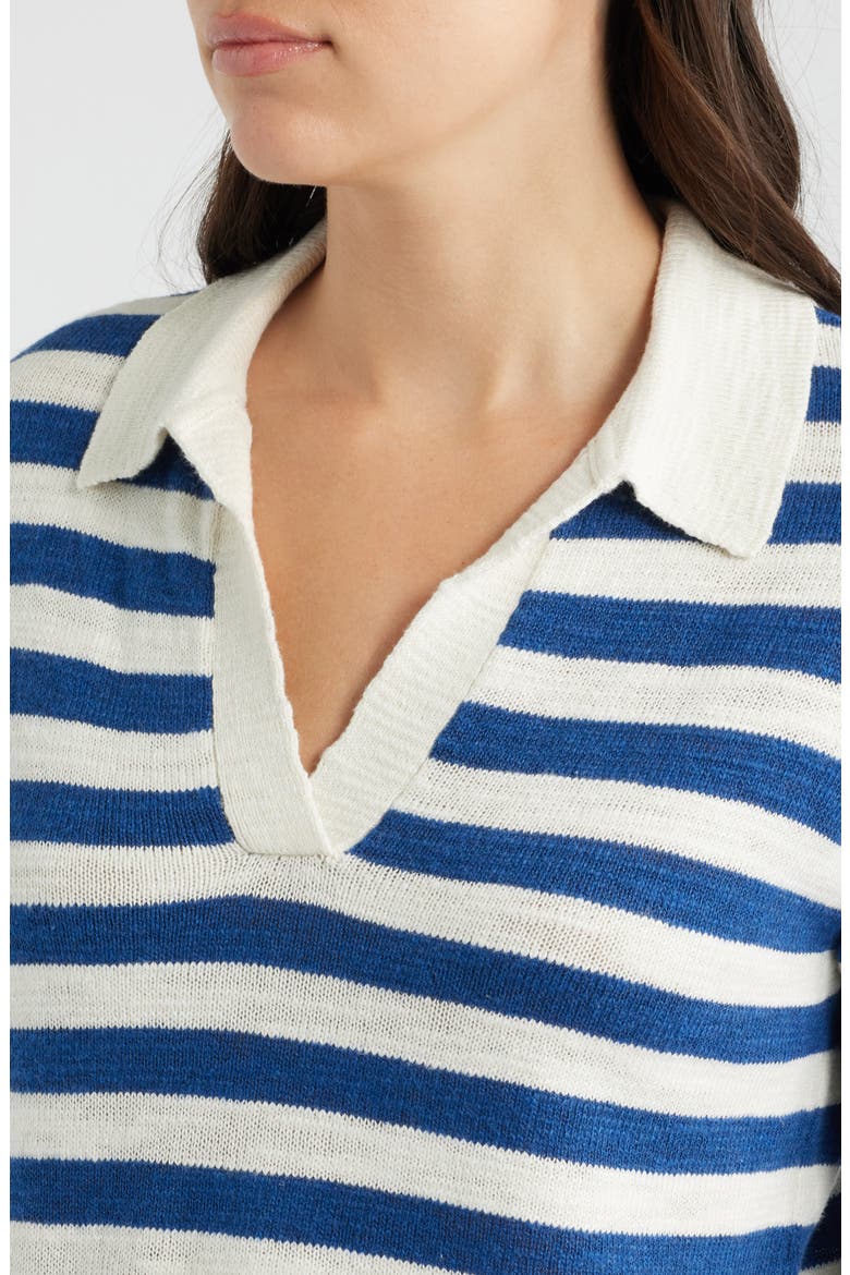 Gwynver Stripe Johnny Collar Sweater, Alternate, color, KNIT CORNISH DARK VOYAGE CHALK