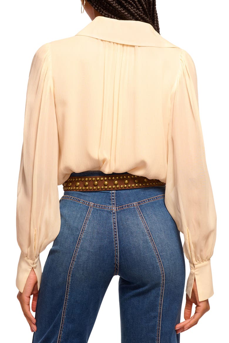 Claire Lace & Ruffle Silk Shirt, Alternate, color, BONE
