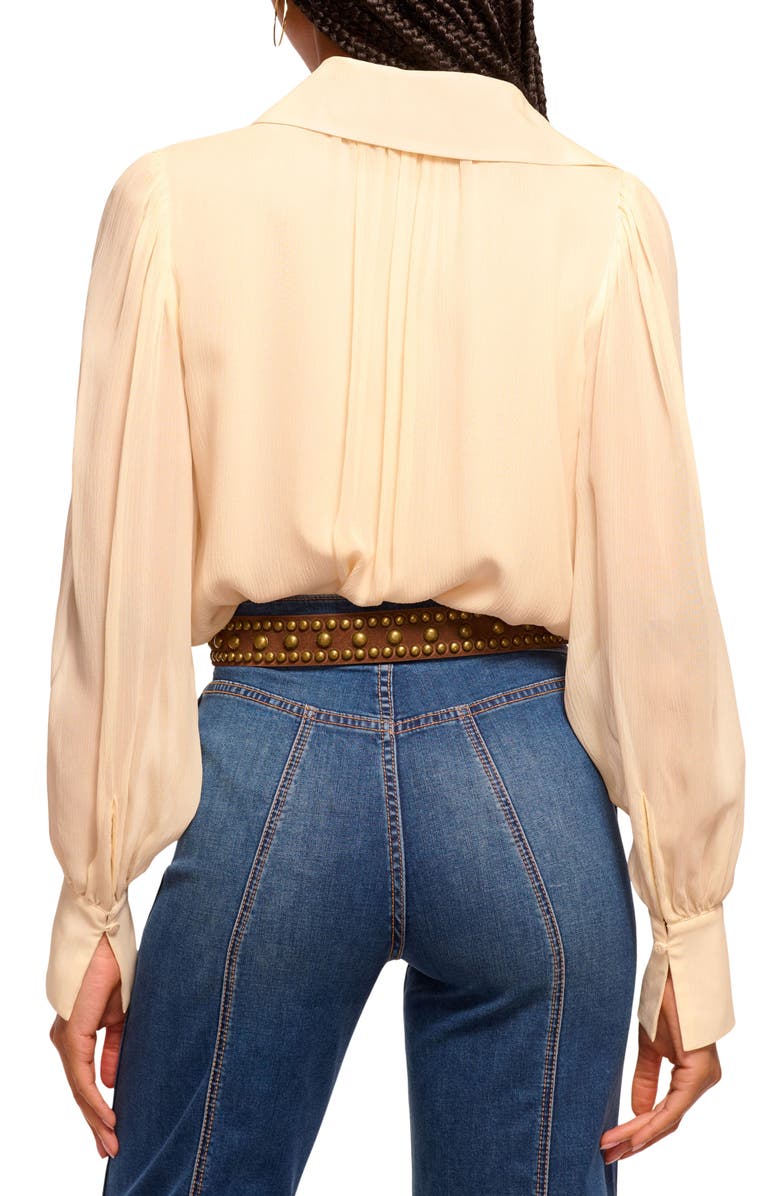 Ramy Brook Claire Lace & Ruffle Silk Shirt, Alternate, color, Bone