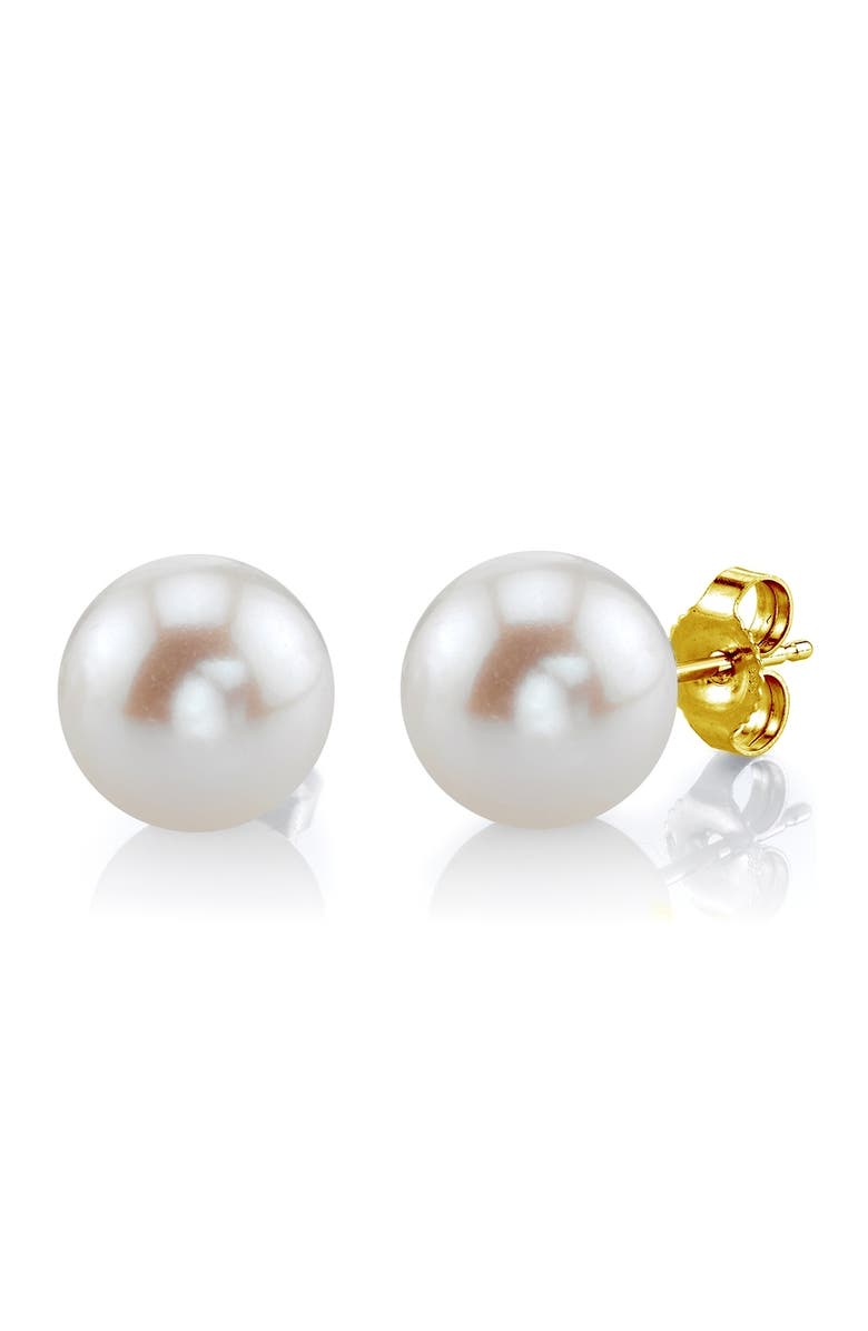 The Pearl Source Freshwater Round Pearl Stud Earrings 10-10.5mm, Main, color, White Pearl - Yellow Gold
