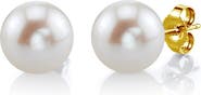The Pearl Source Freshwater Round Pearl Stud Earrings 10-10.5mm