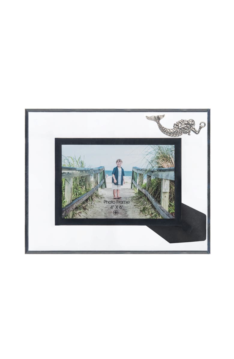 Beachcombers Glass 4X6 Photo Frame With Pewter Mermaid, Main, color, White