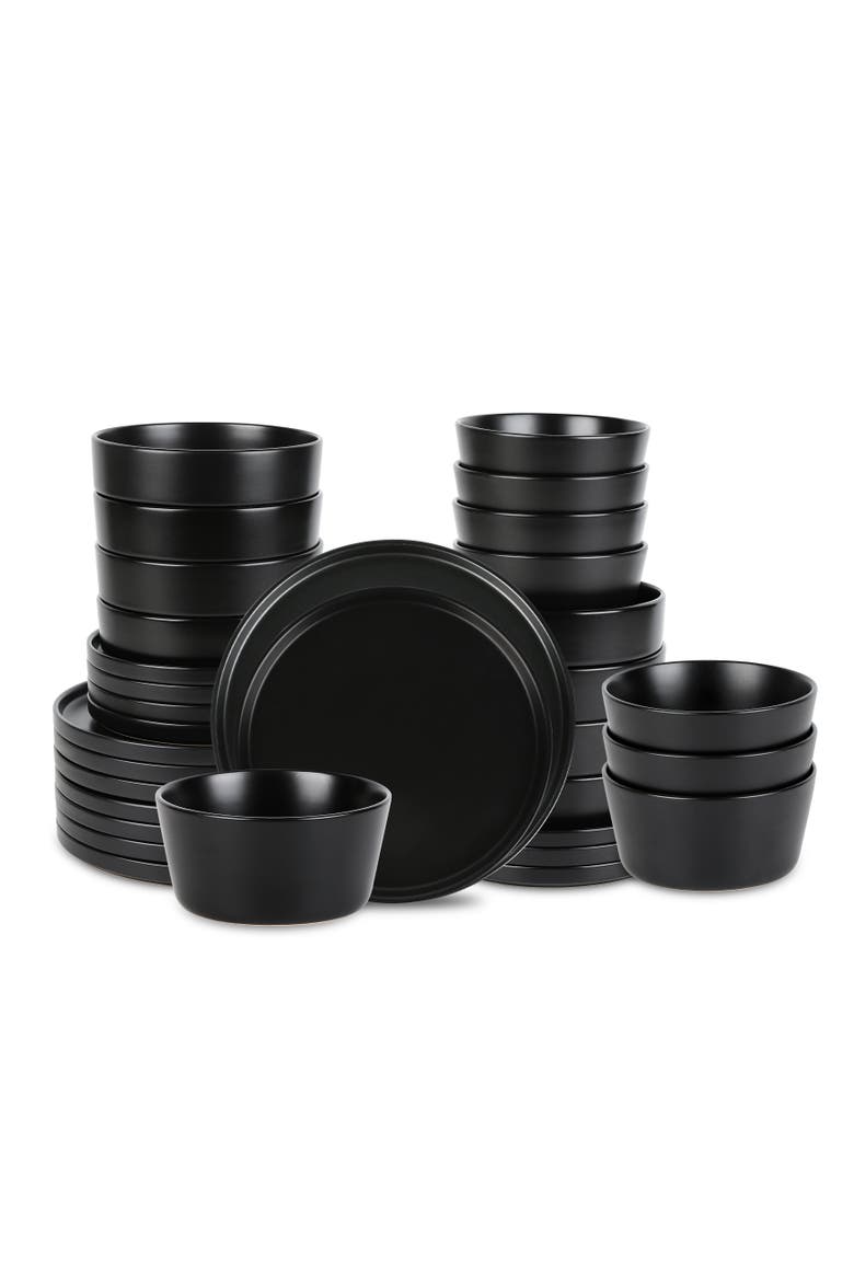 Celina Stoneware 32-Piece Dinnerware Set with Pasta Bowls, Main, color, Black