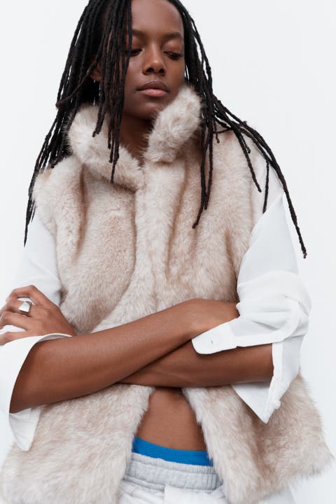 Fluffy Vest With Funnel Collar