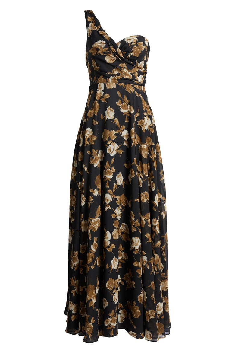 Floral One-Shoulder Gown, Alternate, color, BLACK/ BEIGE/ TAUPE