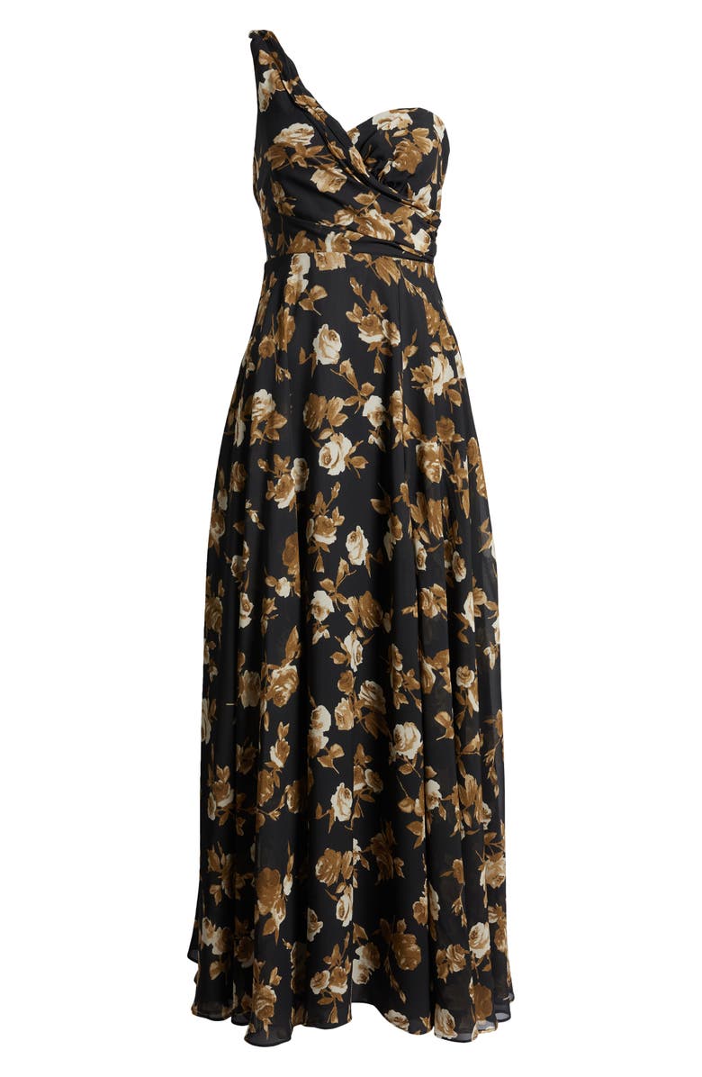 Lulus Floral One-Shoulder Gown, Alternate, color, 