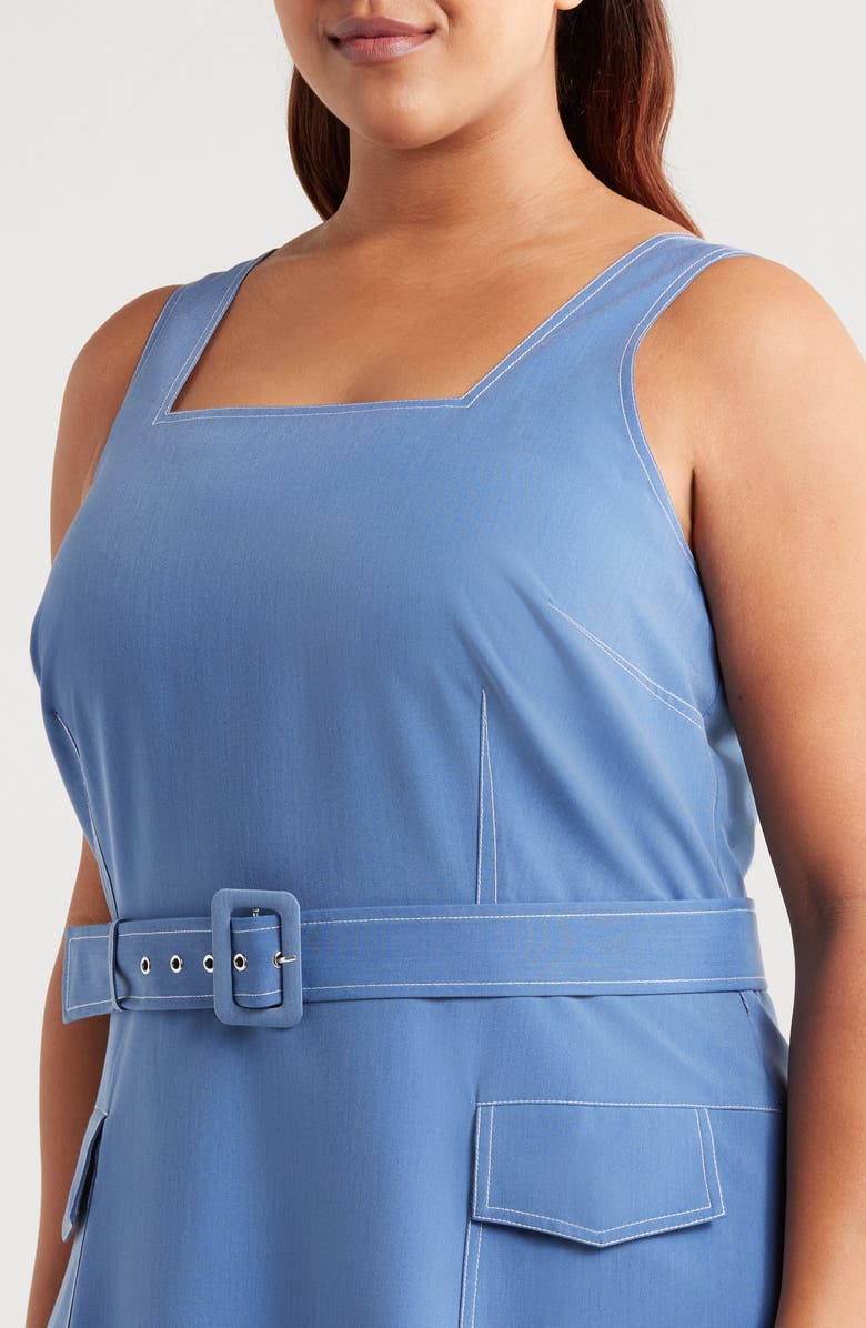 Tahari ASL Belted Denim Midi Dress, Alternate, color, Indigo