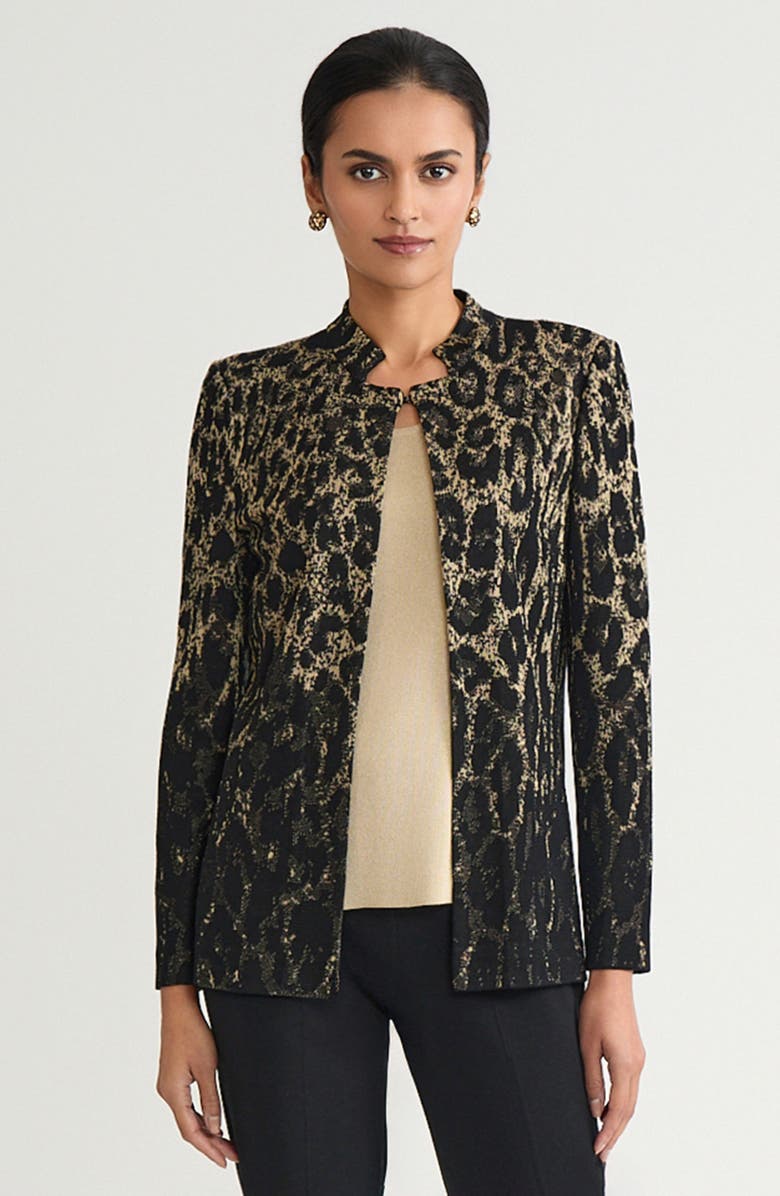 Ming Wang Heritage Lurex Leopard Print Jacquard Knit Jacket, Main, color, Black/Gold